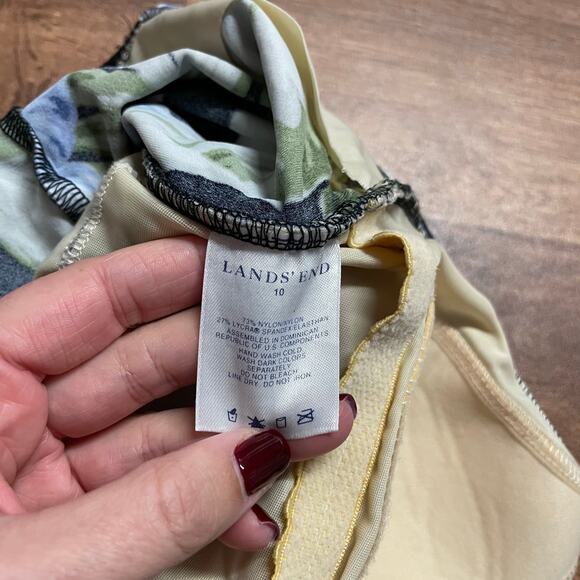 Lands End Womens Black Blue Green Floral Wrap Front One Piece Swim Suit Size 10 - Picture 8 of 8